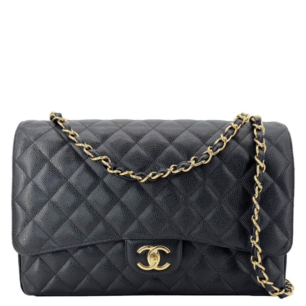 Chanel Maxi Classic Double Flap Caviar Leather Shoulder Bag Black